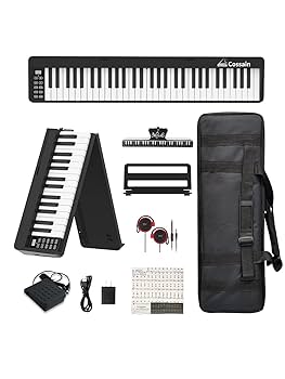 Amazon | 電子ピアノ 61鍵 折り畳み携帯 セミウェイト鍵盤 128